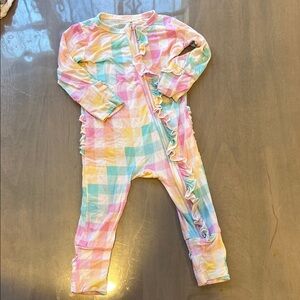 Pastel Plaid Baby convertible footie with Ruffles